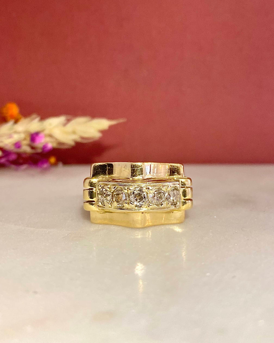 Vintage Tank Ring Diamonds 0.45 carat &quot;Elisabeth&quot;