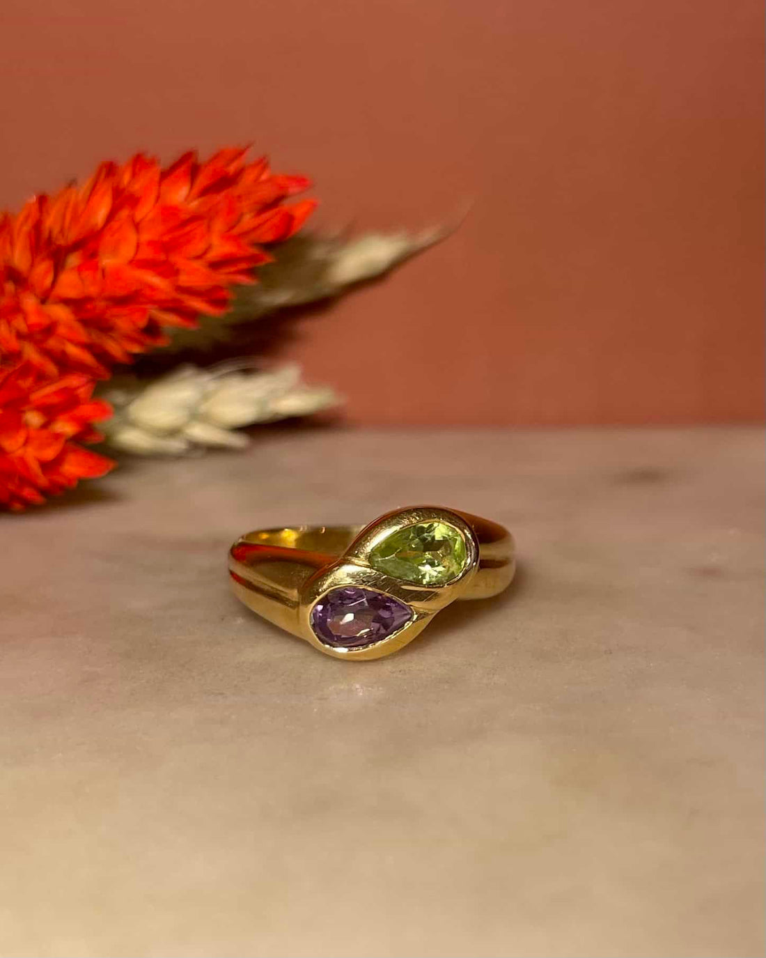Bague Jonc Toi & Moi Peridot & Amethyste "Violette"