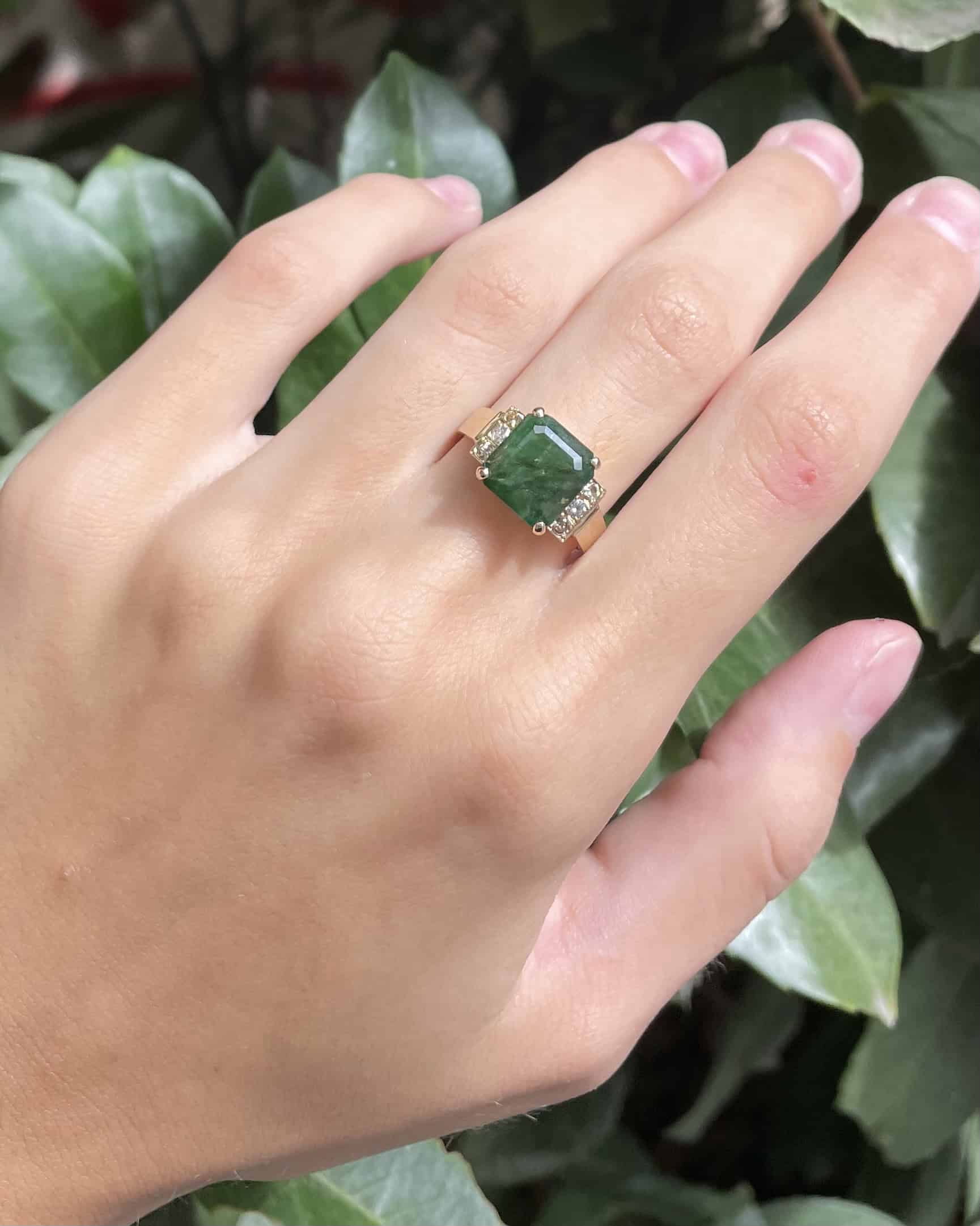 "Marie-Lise" Emerald &amp;amp; Diamond Bangle Ring 4.10 carats