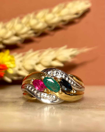 Bague Jonc Saphir, Emeraude, Rubis &amp; Diamants &quot;Haïda&quot;
