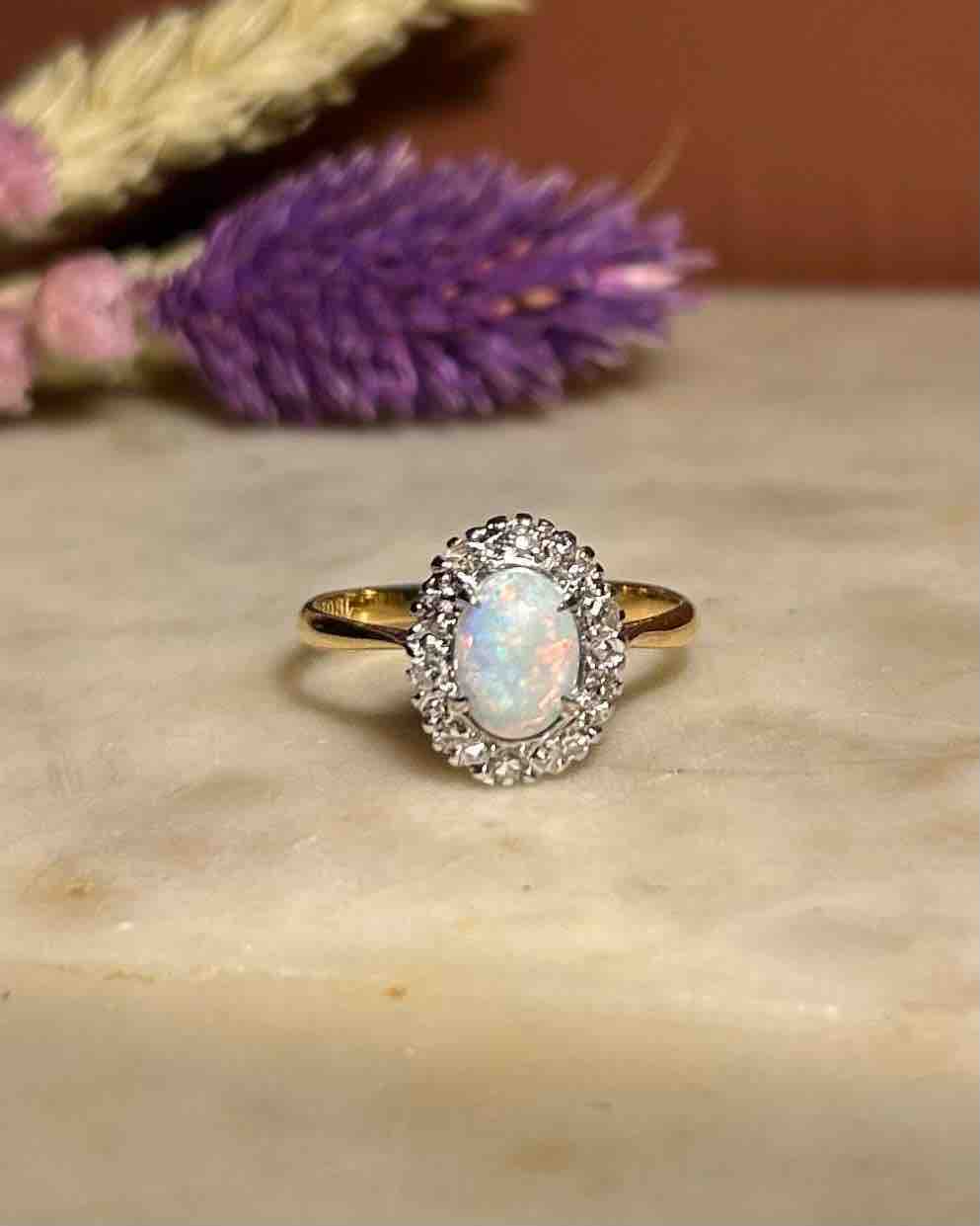 Bague marguerite Opale &amp; Diamants &quot;Anaïs&quot;