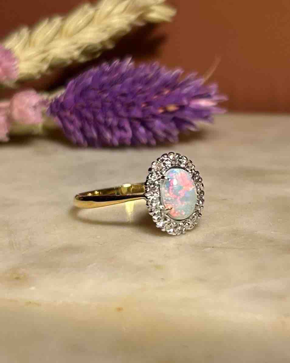 Bague marguerite Opale &amp; Diamants &quot;Anaïs&quot;
