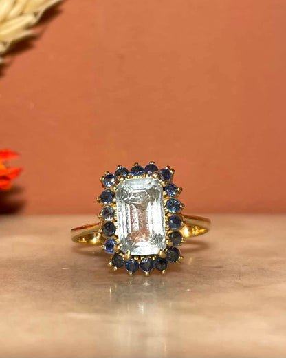&quot;Olina&quot; Aquamarine Daisy Ring 1.85 Carat &amp;amp; 18 Sapphires