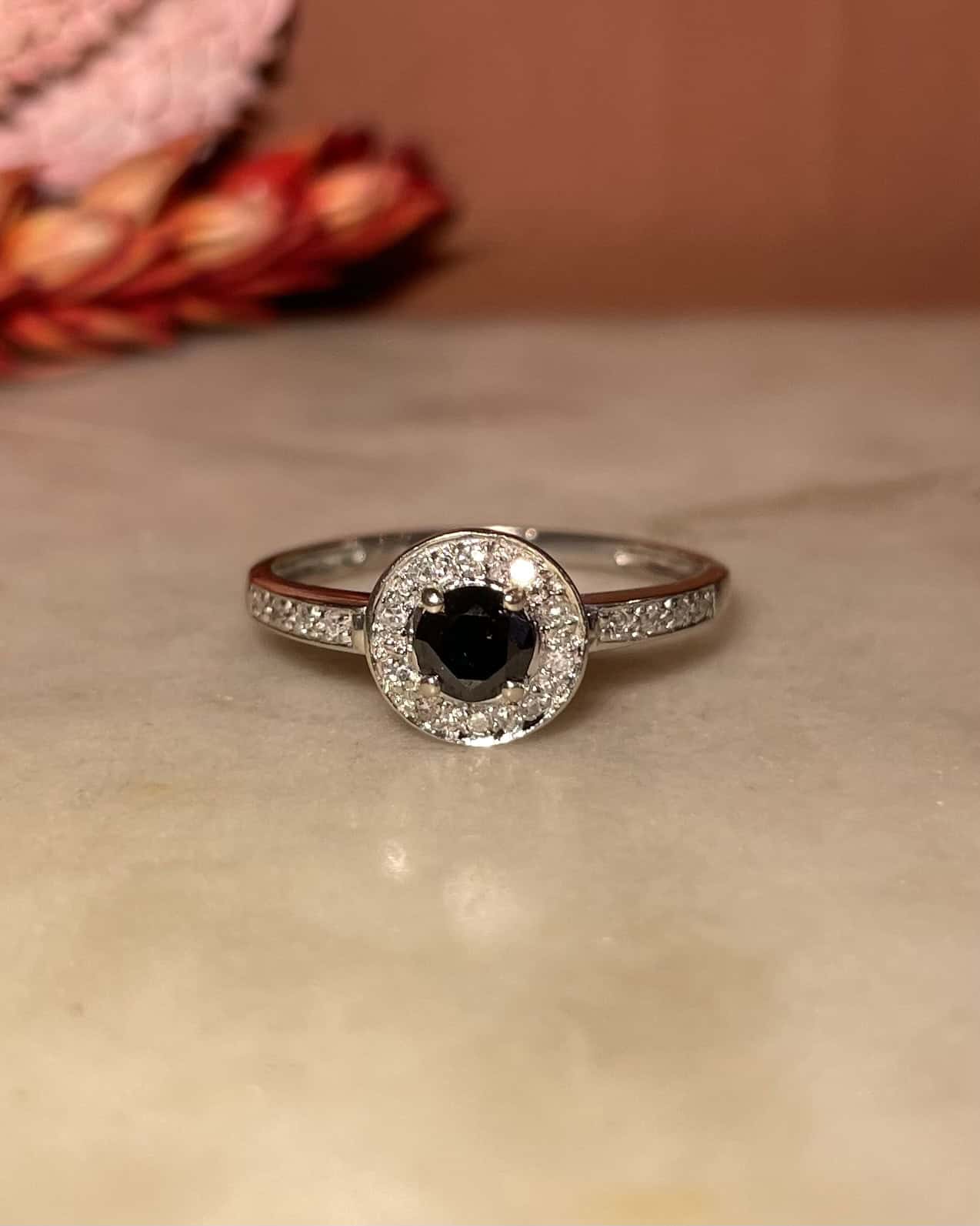 "Laney" Black Diamond &amp;amp; White Diamond Daisy Ring