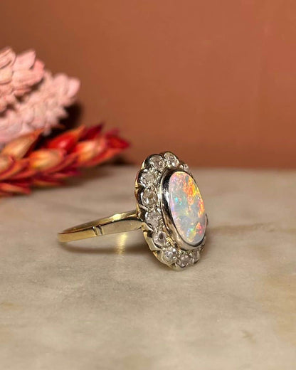 Bague Art-Déco Opale &amp; 14 Diamants &quot;Zavia&quot;