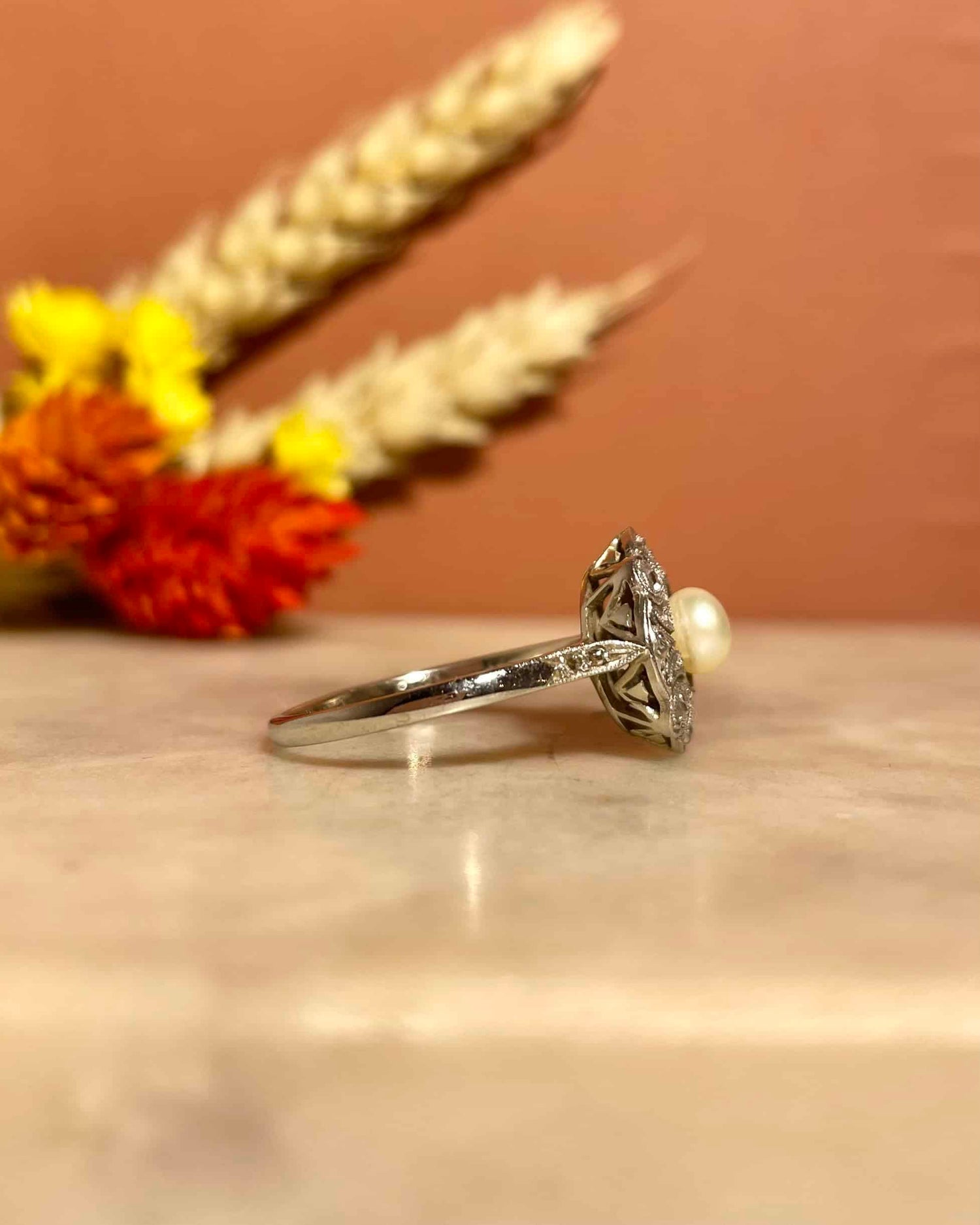 Bague Art-Déco Perle &amp; 12 Diamants &quot;Malakai &quot;
