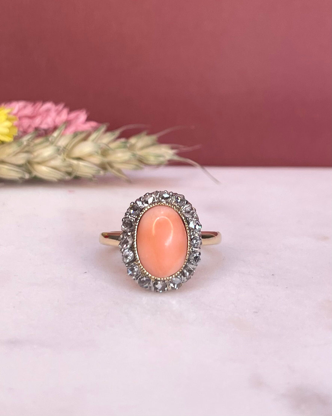 Bague Marguerite Corail 2.30 carats &amp; Diamants &quot;Adélaïde&quot; - Elliade Paris