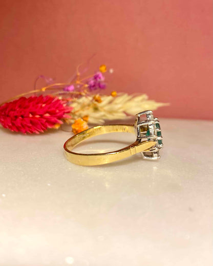 Bague Marguerite Émeraude 0.80 carat &amp; Diamants 0.50 carat &quot;Salima&quot;