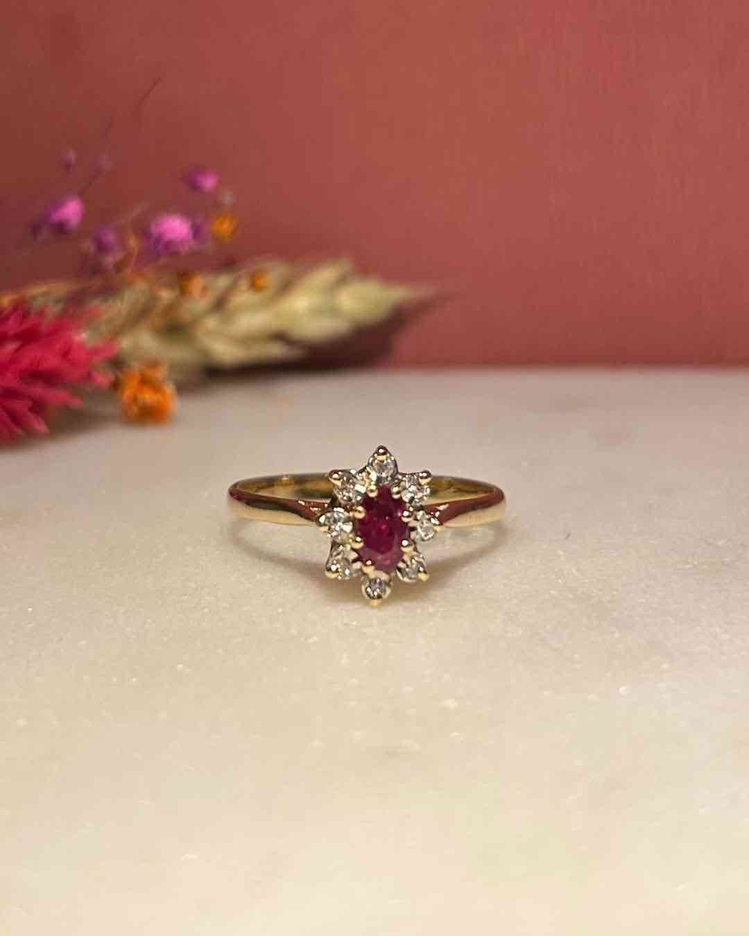 &quot;Sorya&quot; Ruby &amp;amp; Diamond Daisy Ring