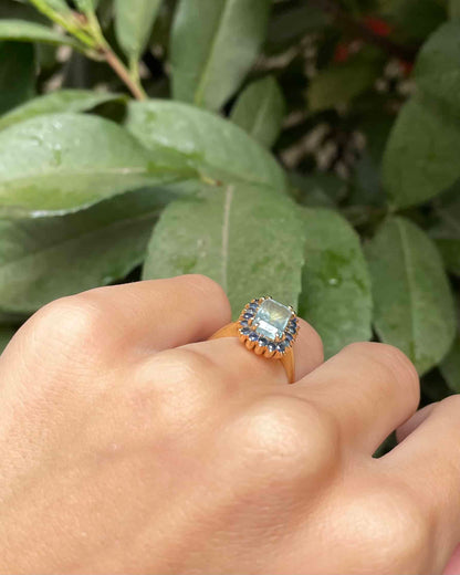 &quot;Olina&quot; Aquamarine Daisy Ring 1.85 Carat &amp;amp; 18 Sapphires