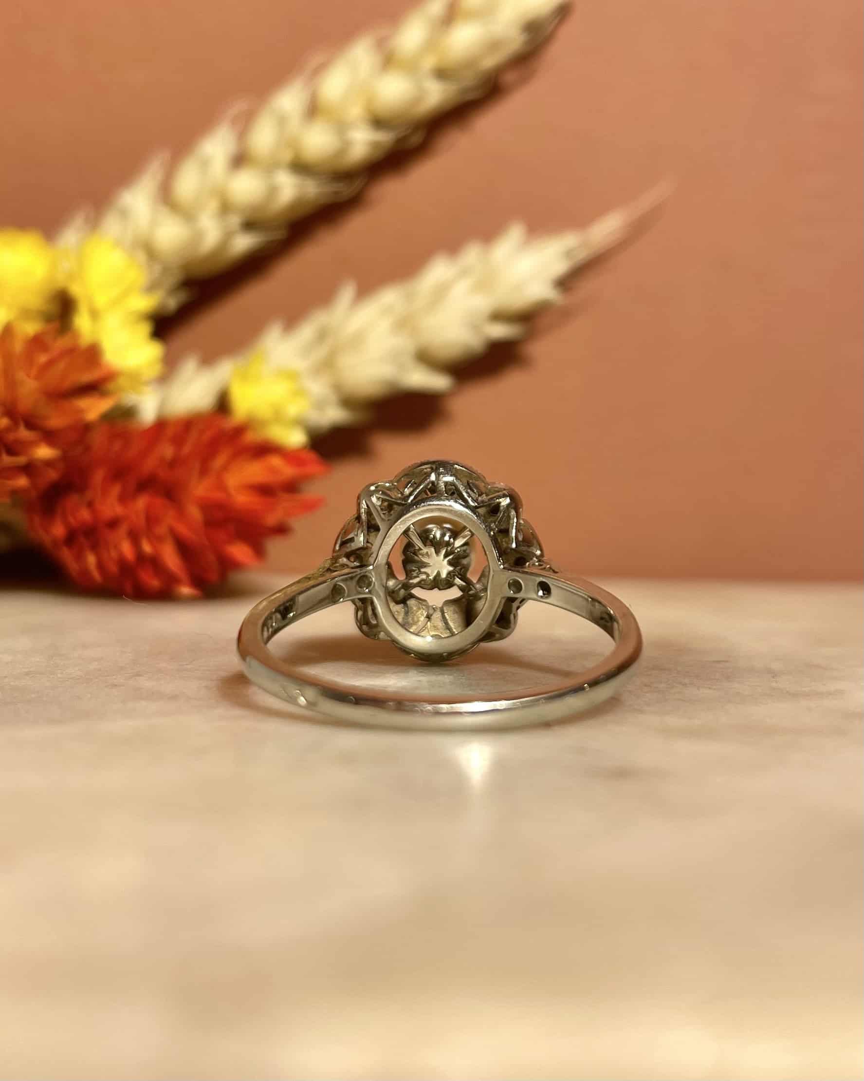 Art Deco Pearl &amp;amp; 12 Diamond Ring "Malakai"