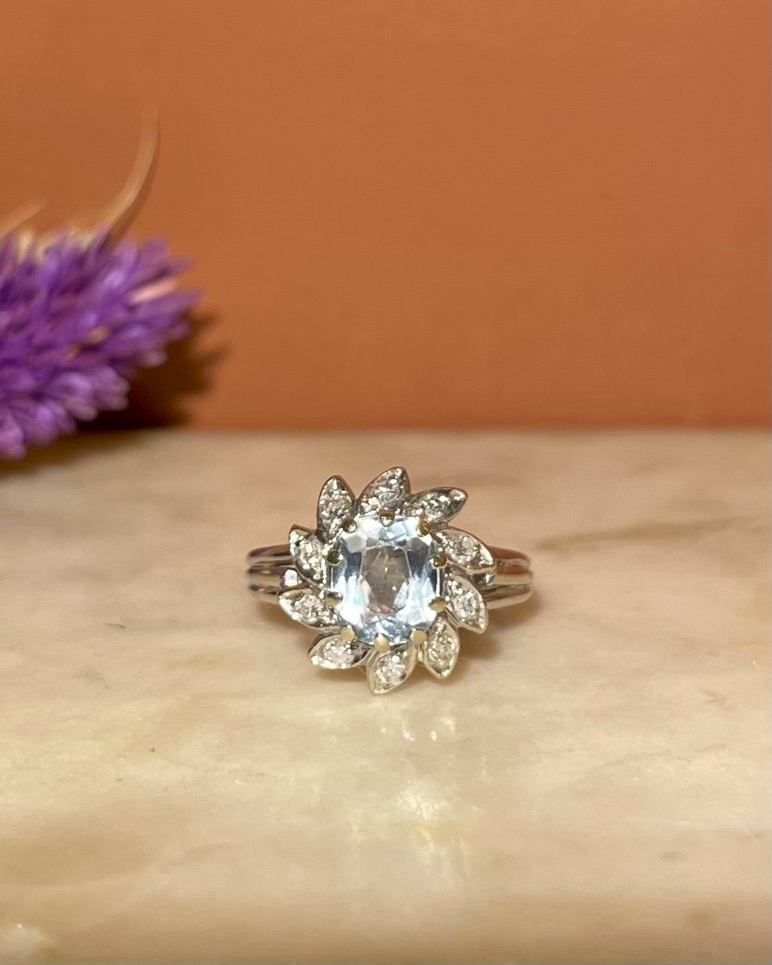 Bague Marguerite Aigue-Marine &amp; Diamants &quot;Malhone&quot;