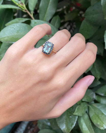 &quot;Olina&quot; Aquamarine Daisy Ring 1.85 Carat &amp;amp; 18 Sapphires