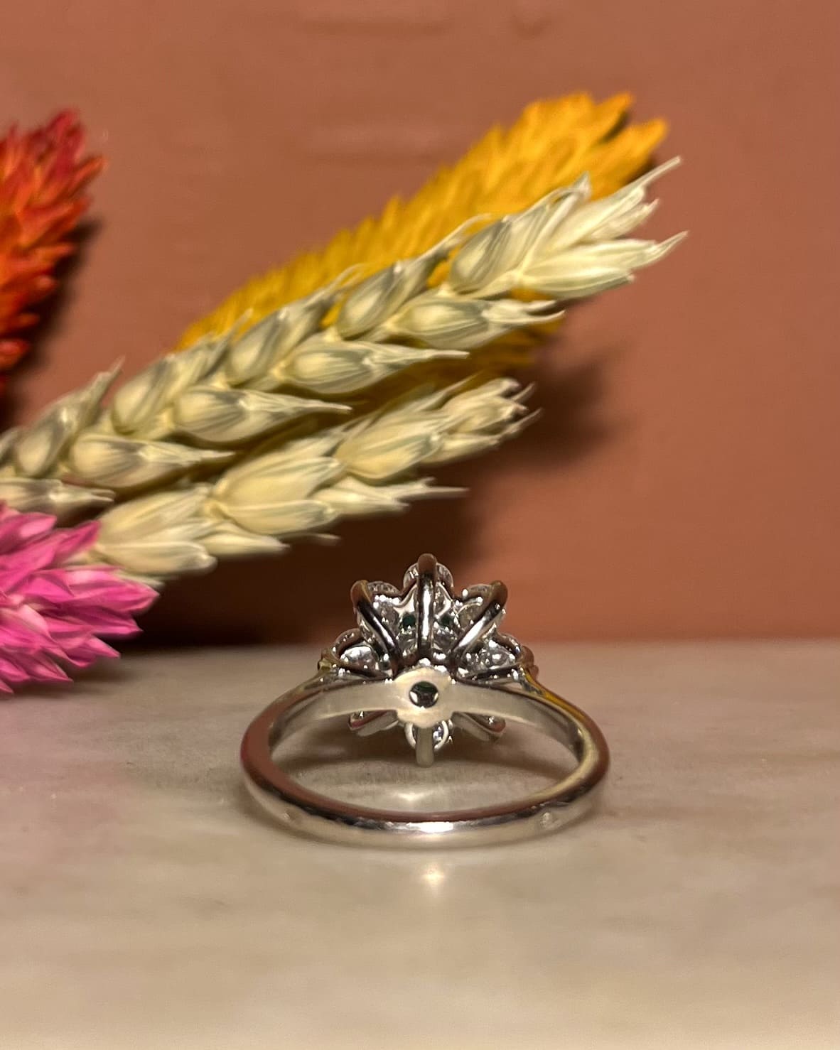 "Aurianna" Emerald &amp;amp; 8 Diamond Daisy Ring
