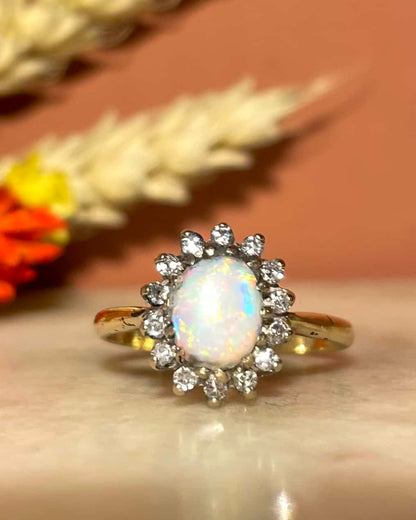 Bague Marguerite Opale &amp; 14 Diamants &quot;Izzy&quot;