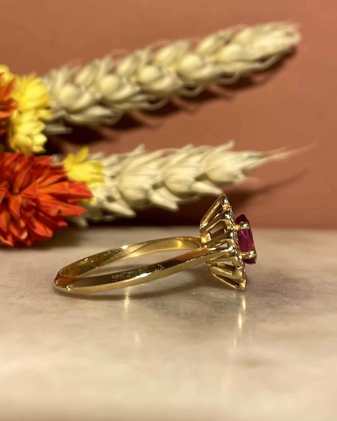 Bague Marquise Rubis 10 Diamants