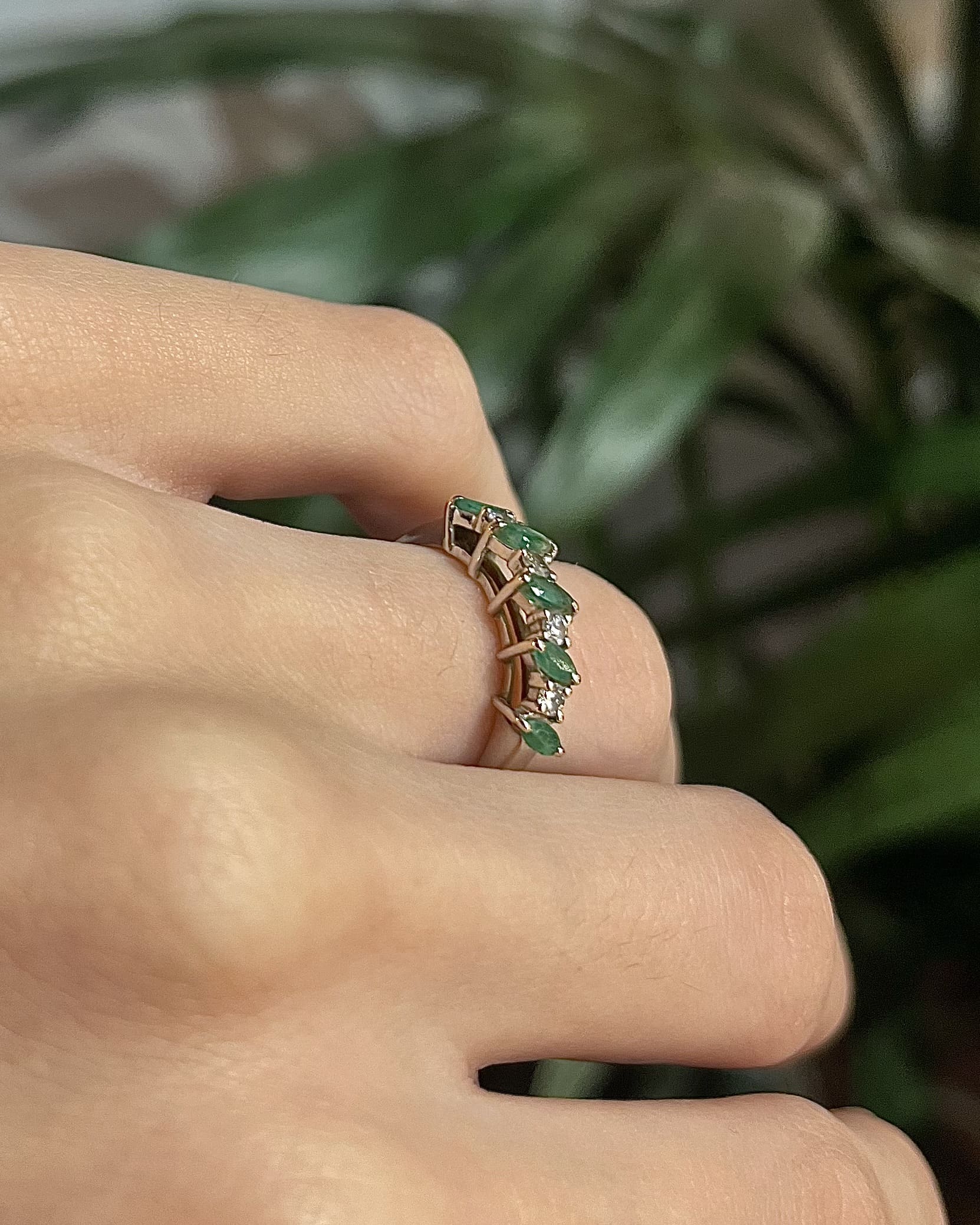 "Candice" Emerald &amp;amp; Diamond River Ring