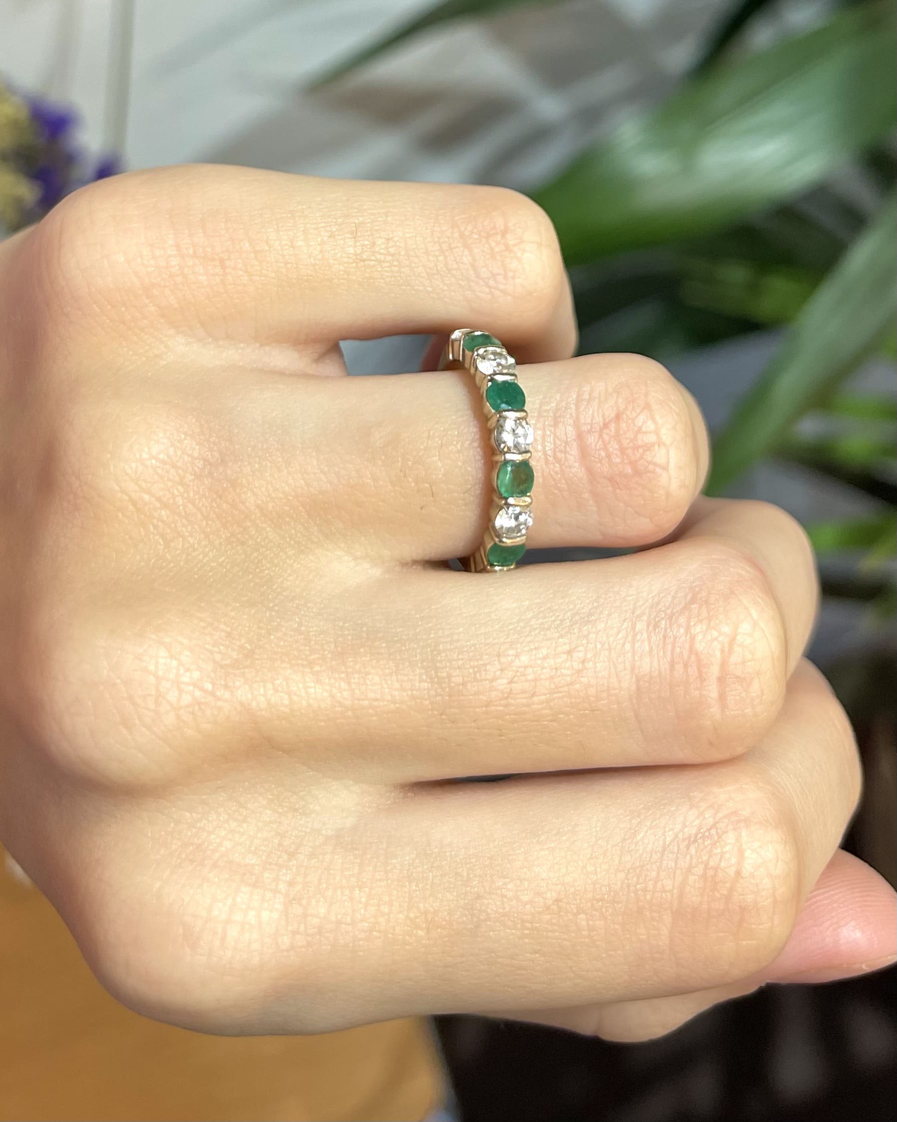 Bague Rivière 4 Emeraudes &amp; 5 Diamants "Julianne"
