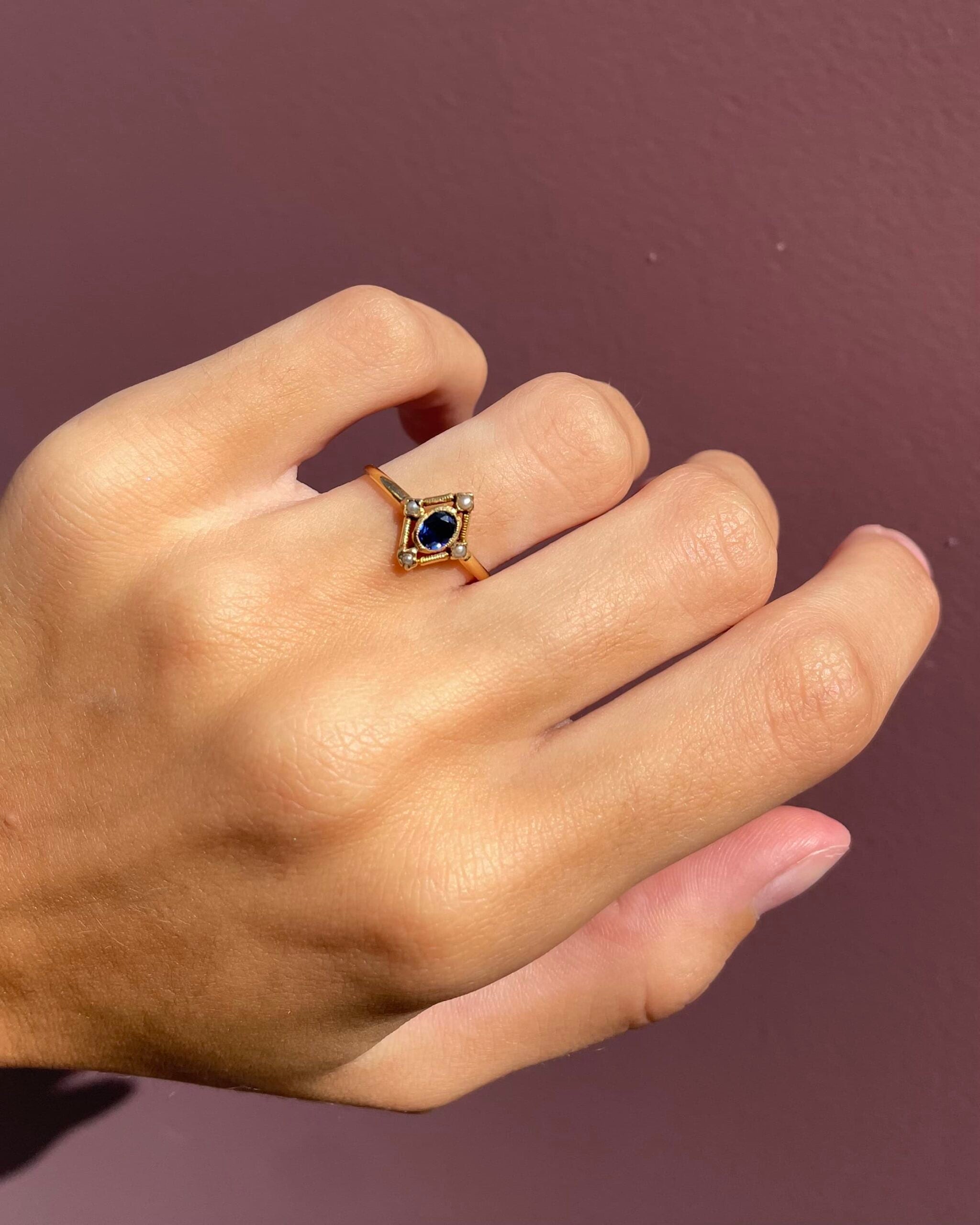 Bague XIXe Saphir &amp; Perles "Maggy"