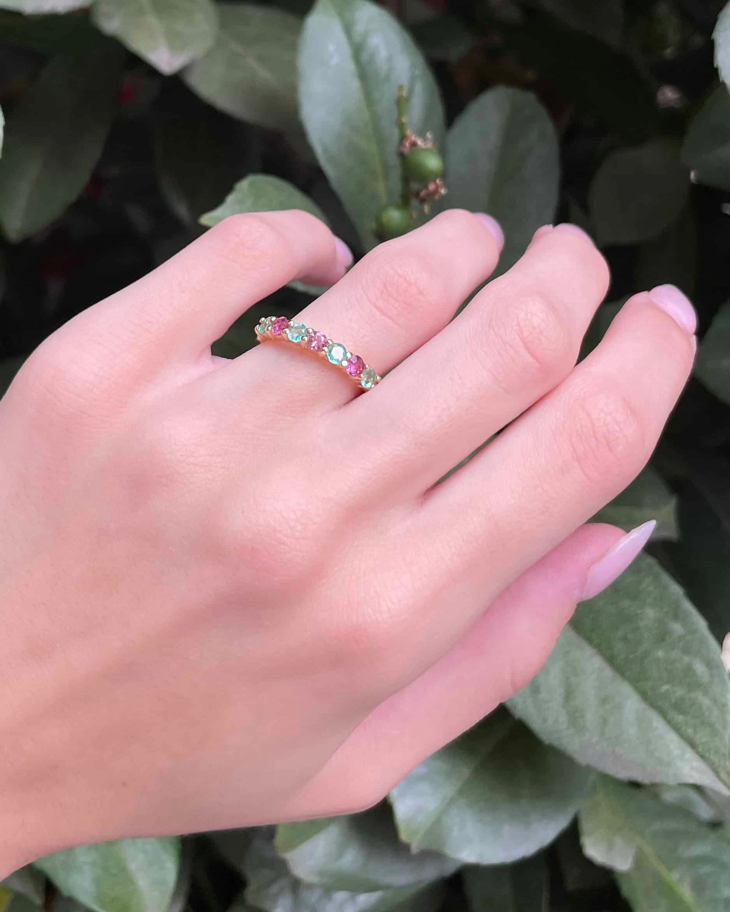 Demi Alliance 7 Tourmalines Roses et Vertes &quot;Tammy&quot;