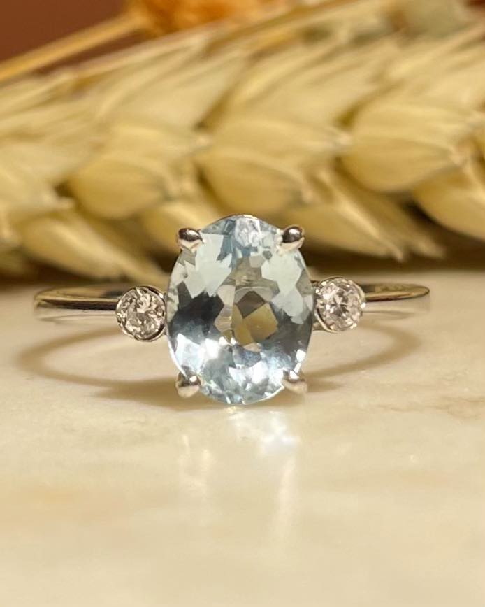 Bague Trilogie Aigue-Marine &amp; Diamants &quot;Yvana&quot;