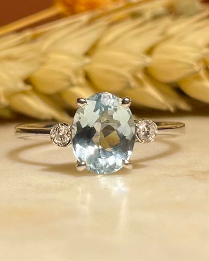 Bague Trilogie Aigue-Marine &amp; Diamants &quot;Yvana&quot;