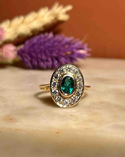 Bague style Art-Déco émeraude &amp; diamants &quot;Sylvianne&quot;