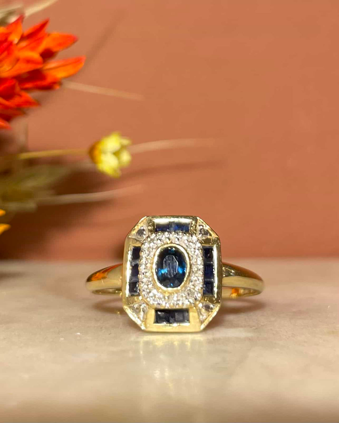 Bague Style Art-Déco 11 Saphirs &amp; Diamants &quot;Della&quot;