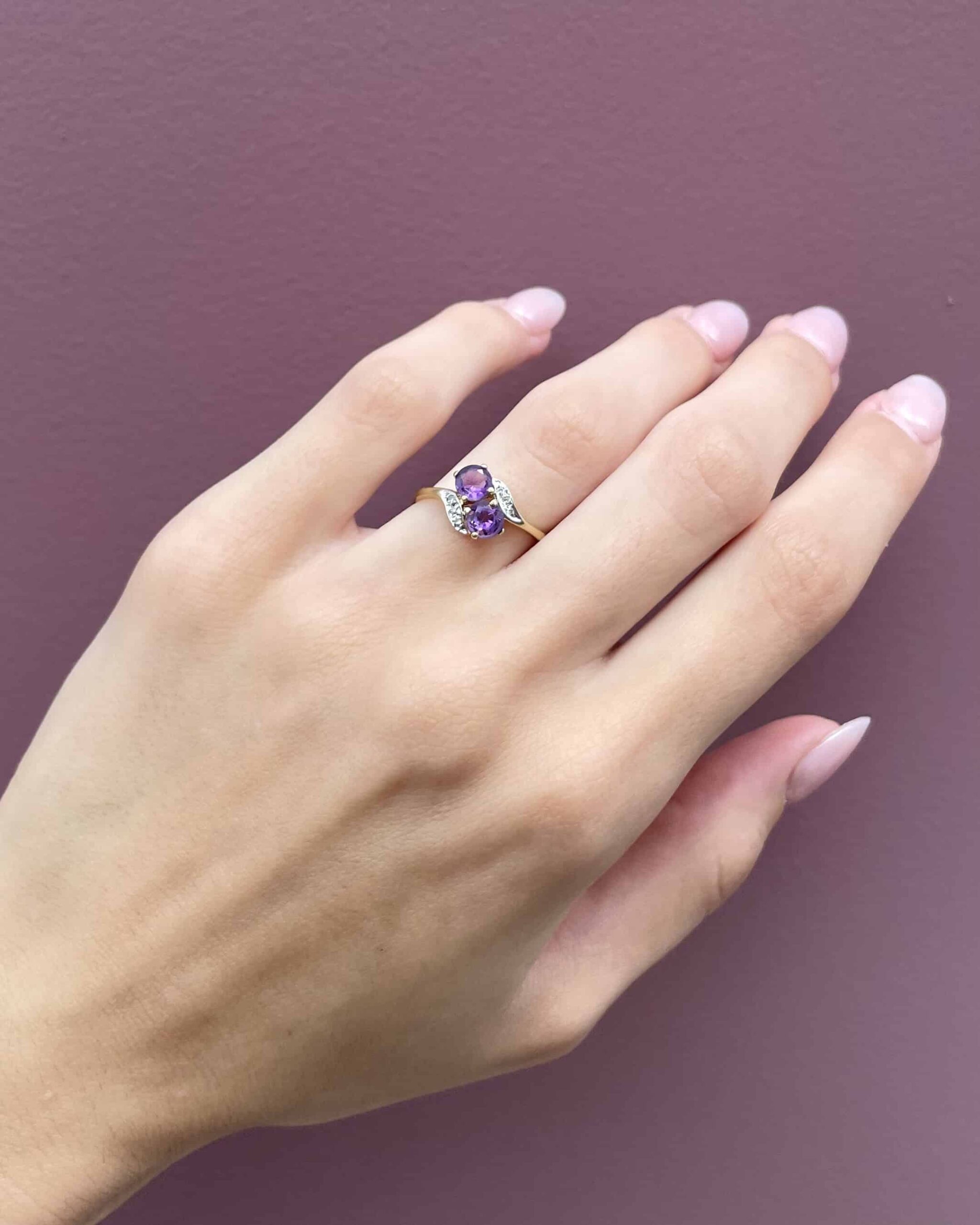 Anillo "Oliva" de amatista y diamante You &amp;amp; Me