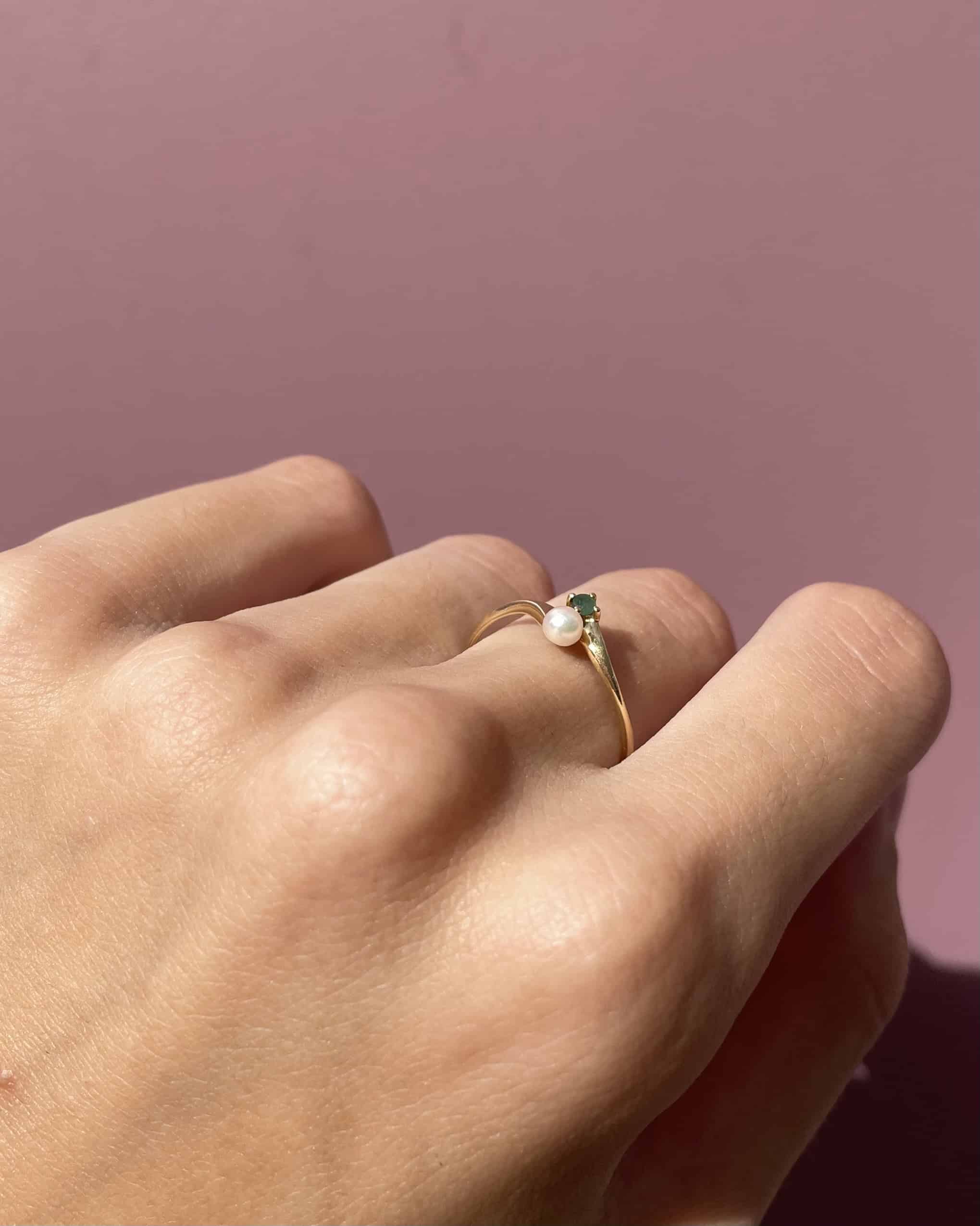 Bague Toi &amp; Moi Perle &amp; Émeraude "Ollia"