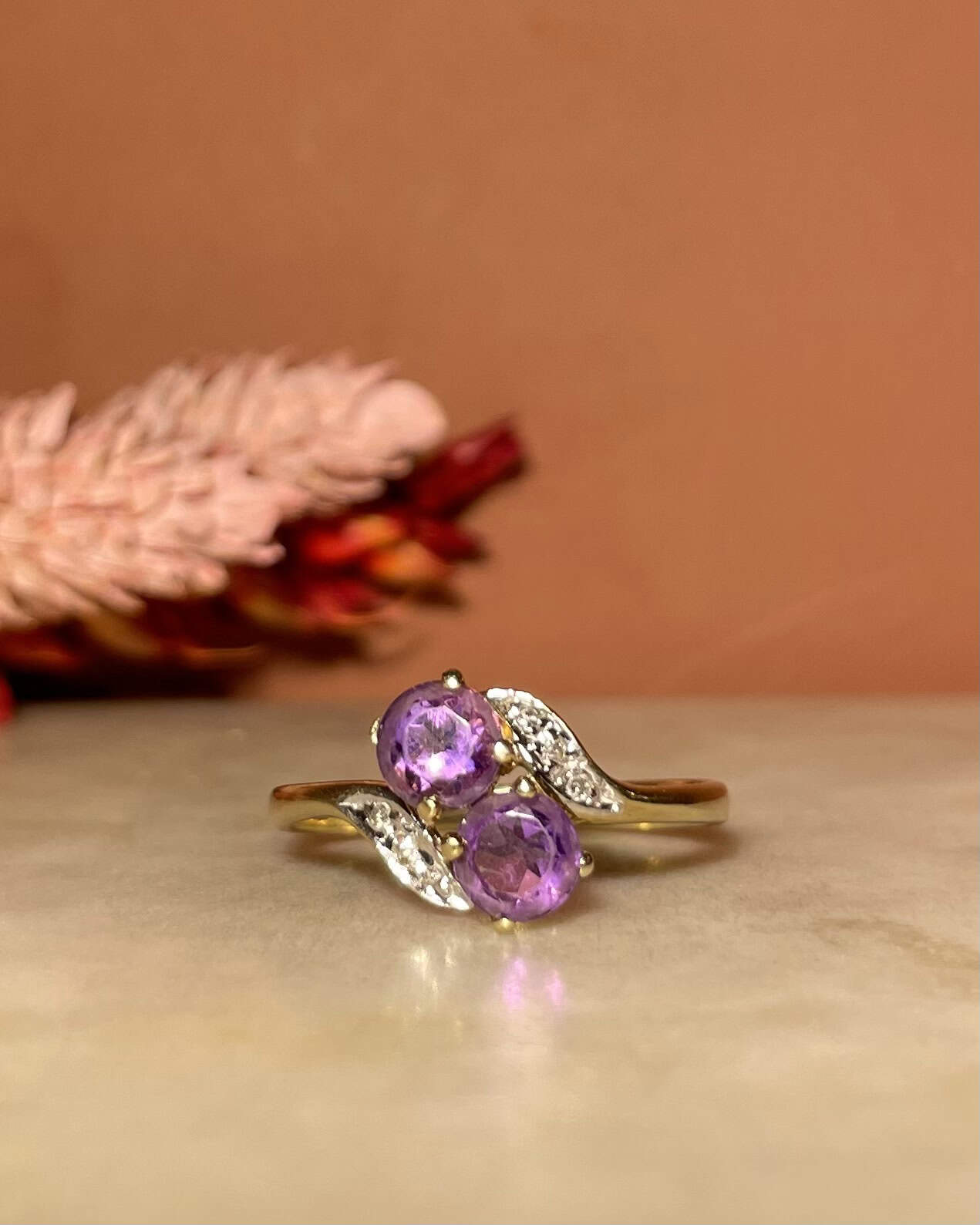 Bague Toi &amp; Moi Améthystes &amp; Diamants &quot;Olive&quot;