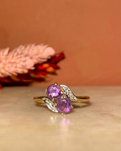 Bague Toi &amp; Moi Améthystes &amp; Diamants &quot;Olive&quot;