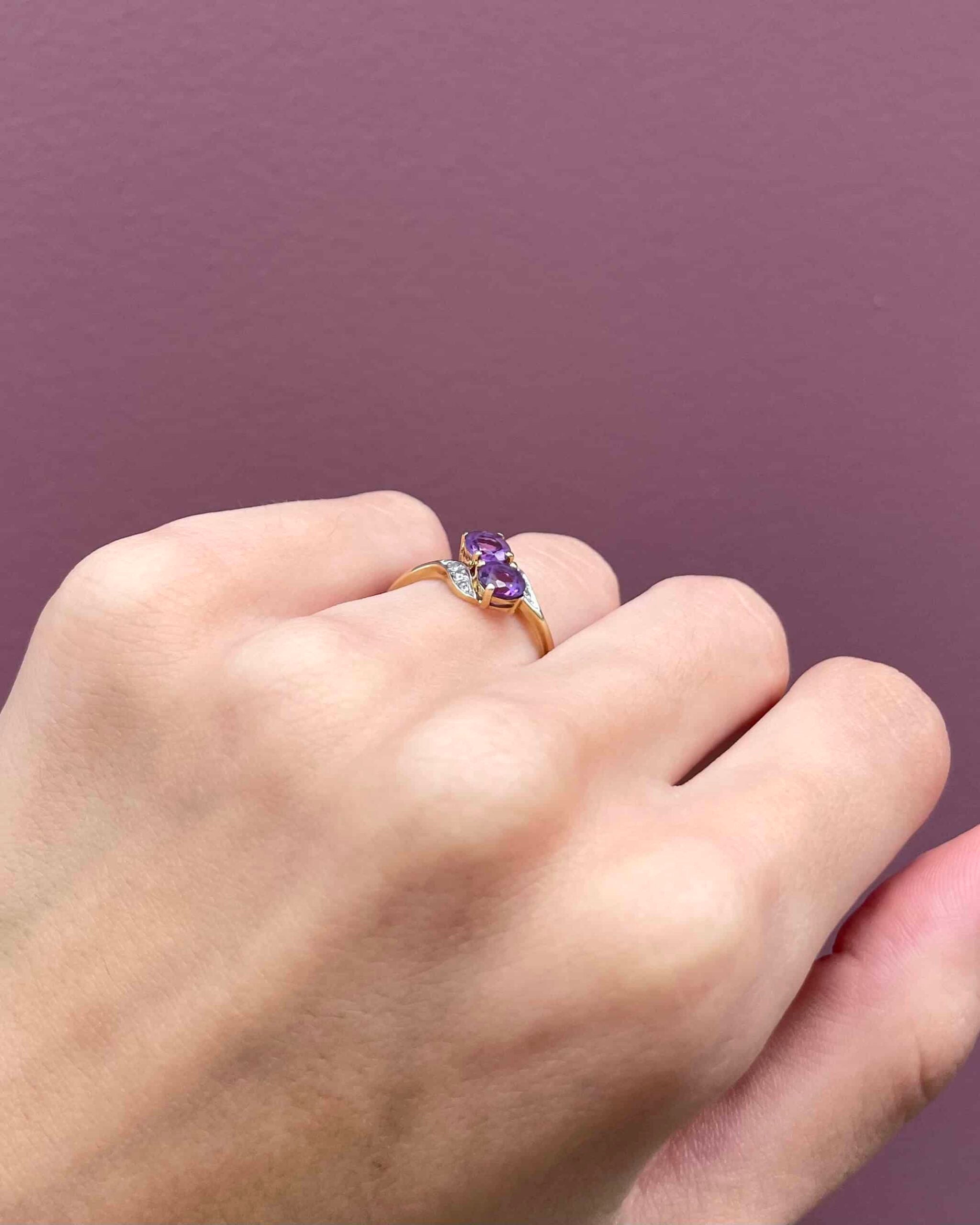 Anillo "Oliva" de amatista y diamante You &amp;amp; Me