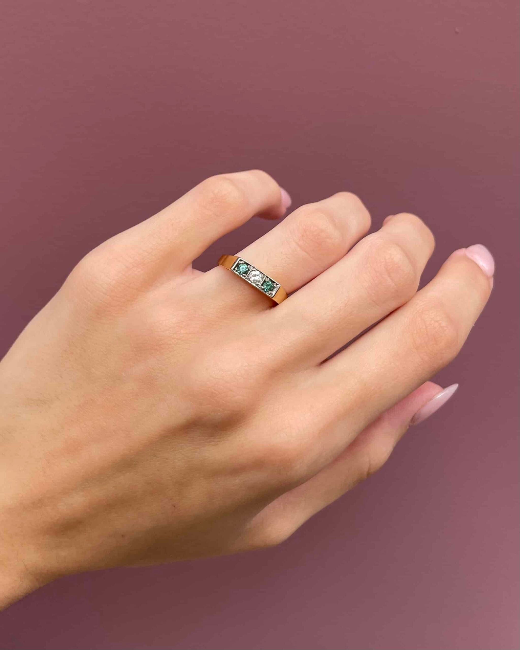 Bague Style Art Déco Tourmalines &amp; Diamants "Kamélia"