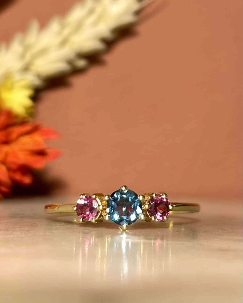 Bague Trilogie Topaze &amp; Tourmalines Roses "Beyonie"