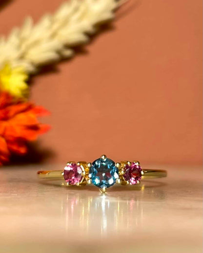 Bague Trilogie Topaze &amp; Tourmalines Roses &quot;Beyonie&quot;