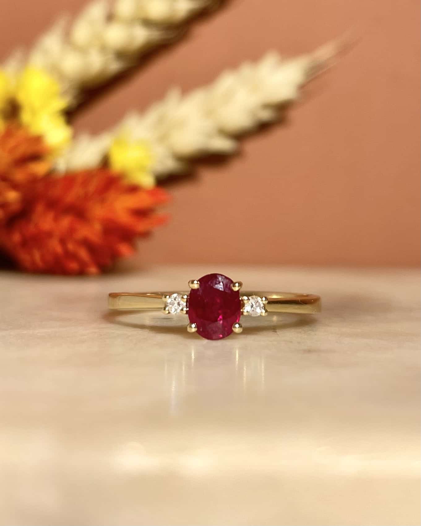 Bague Trilogie Rubis 0.40 Carat &amp; Diamants "Perry" - Elliade Paris