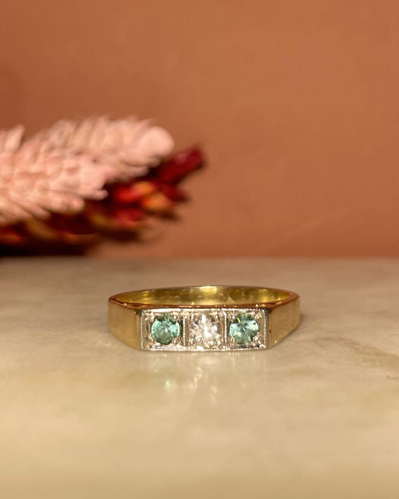 Bague Style Art Déco Tourmalines &amp; Diamants "Kamélia"