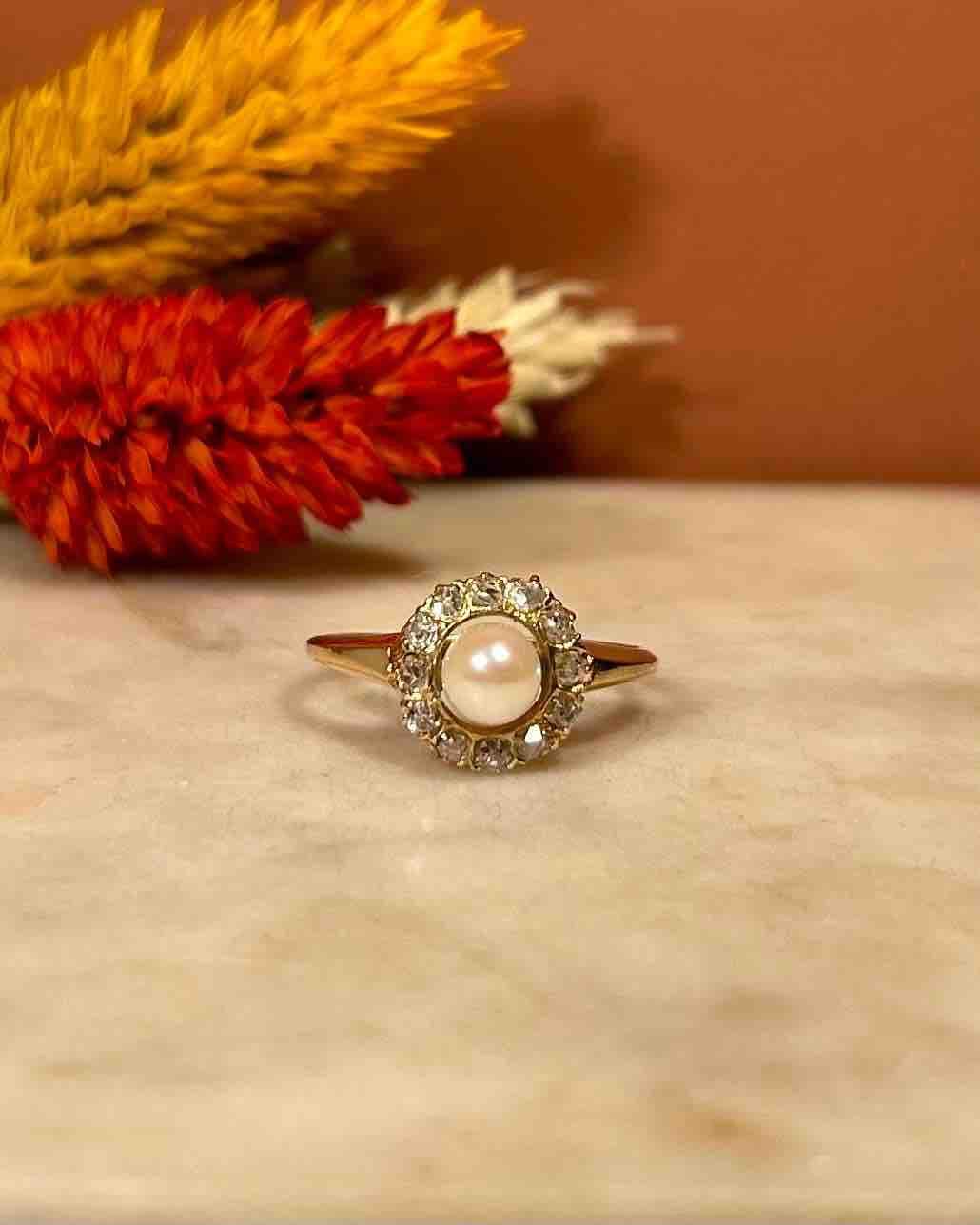 Bague Vintage Perle &amp; Diamants "Perrine"