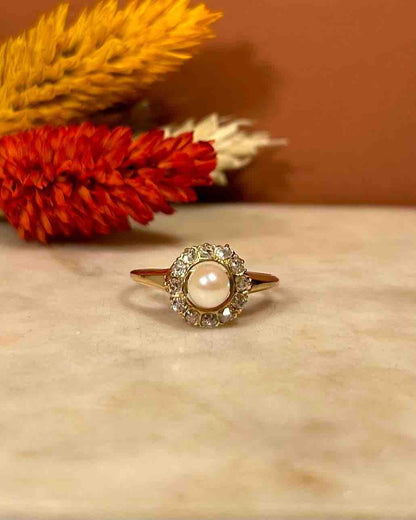 Bague Vintage Perle &amp; Diamants &quot;Perrine&quot;