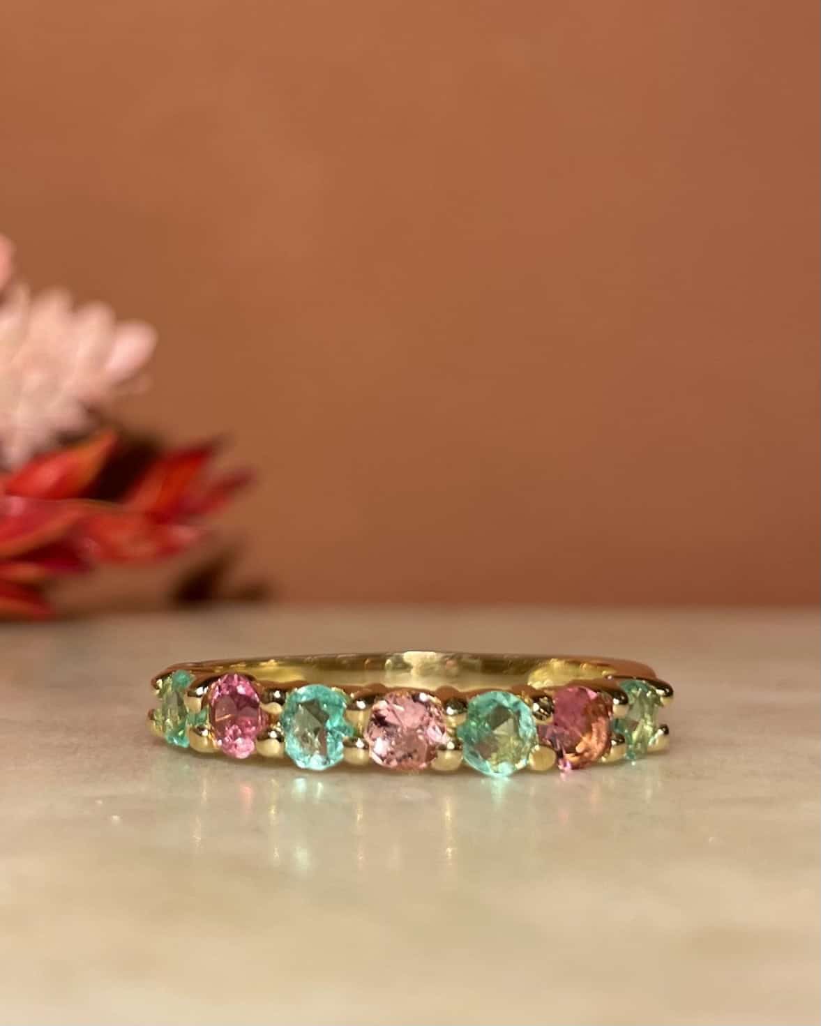 Demi Alliance 7 Tourmalines Roses et Vertes &quot;Tammy&quot;