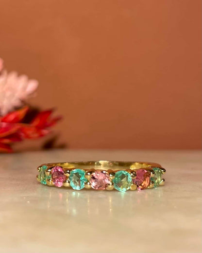 Demi Alliance 7 Tourmalines Roses et Vertes &quot;Tammy&quot;