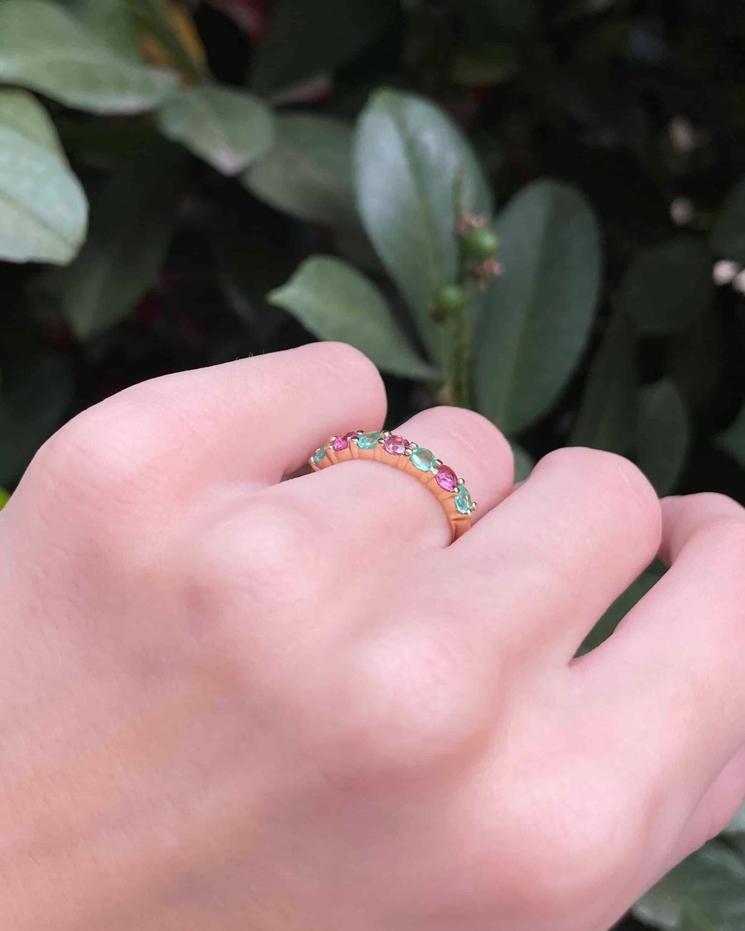Demi Alliance 7 Tourmalines Roses et Vertes &quot;Tammy&quot;