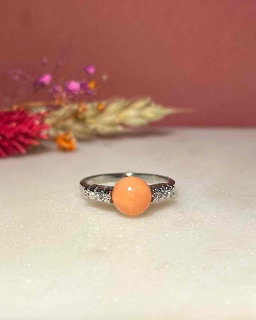 Bague Vintage Corail &amp; Diamants &quot;Rebecca&quot;