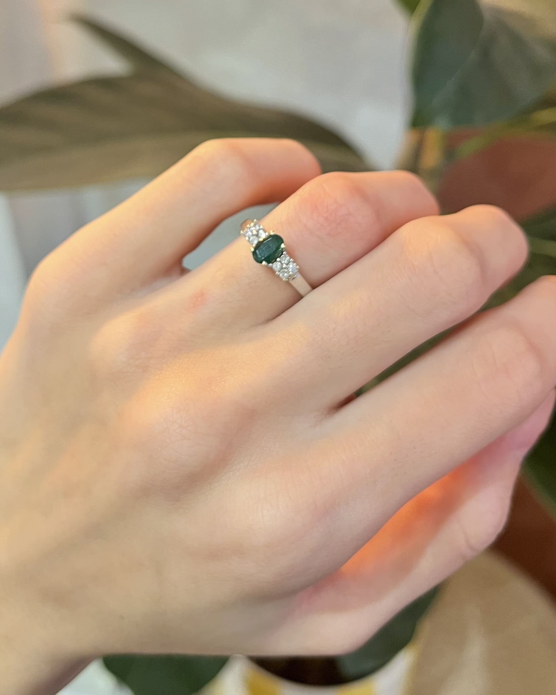 "Steph" Emerald &amp;amp; Diamond Trilogy Ring