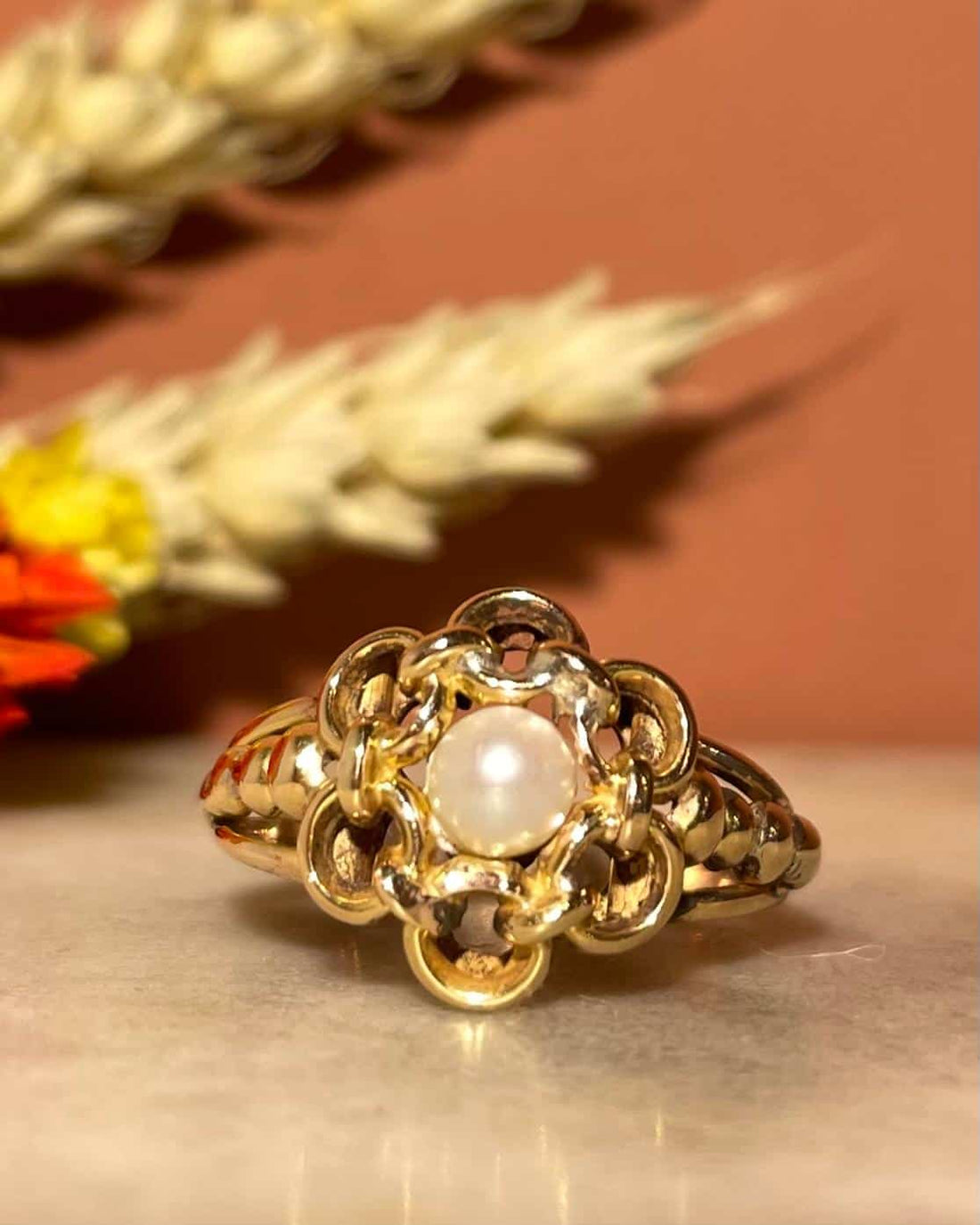 Bague Fleur Tressée Art-Déco Perle &quot;Lorrie&quot;