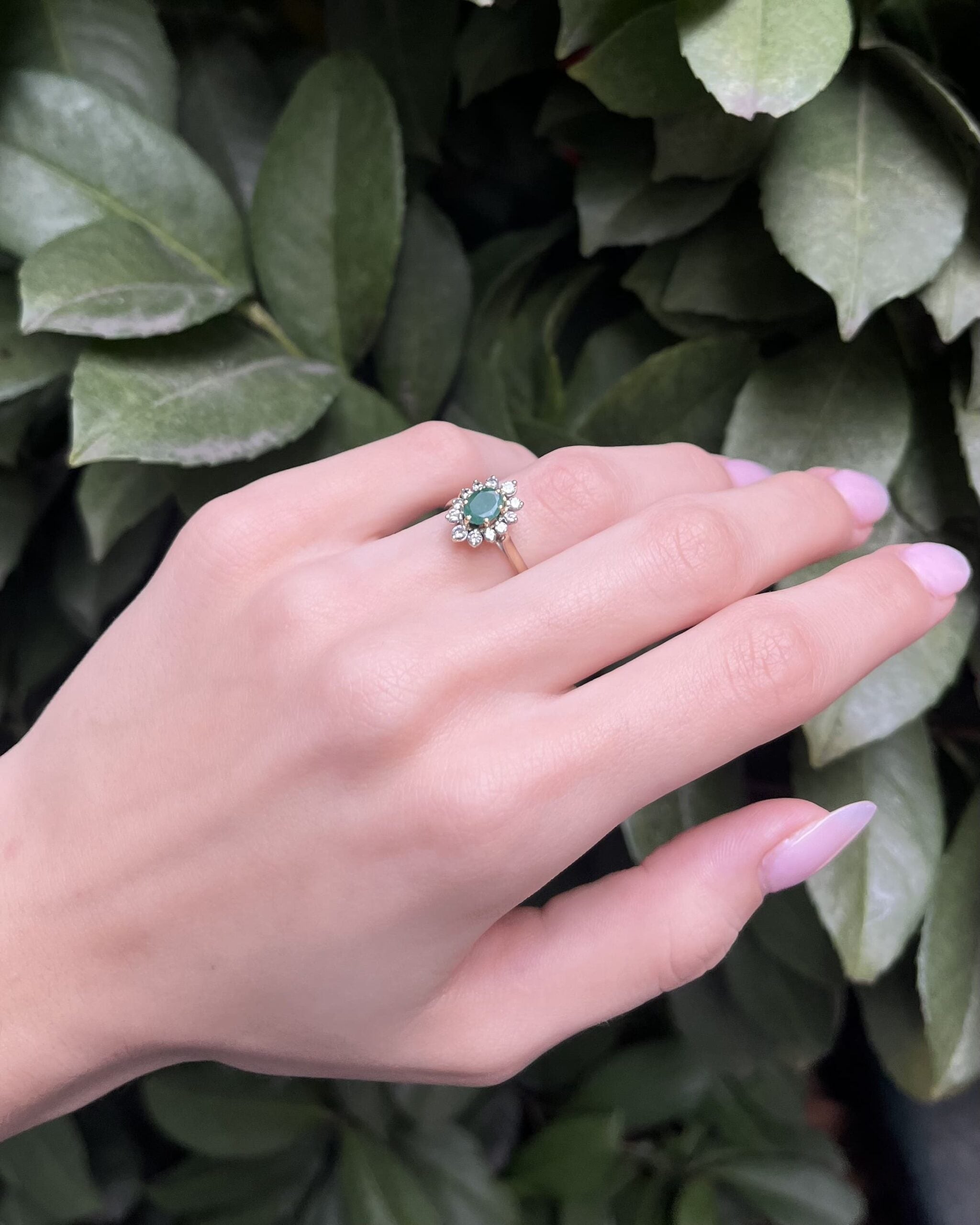 "Izaline" Emerald &amp;amp; Diamond Daisy Ring