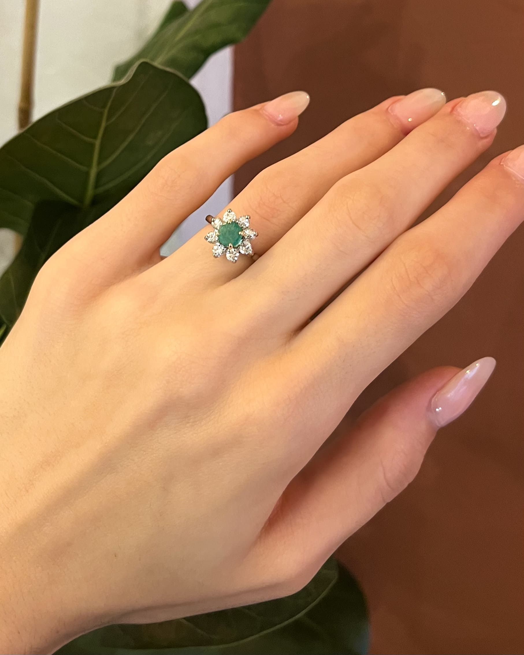 "Aurianna" Emerald &amp;amp; 8 Diamond Daisy Ring
