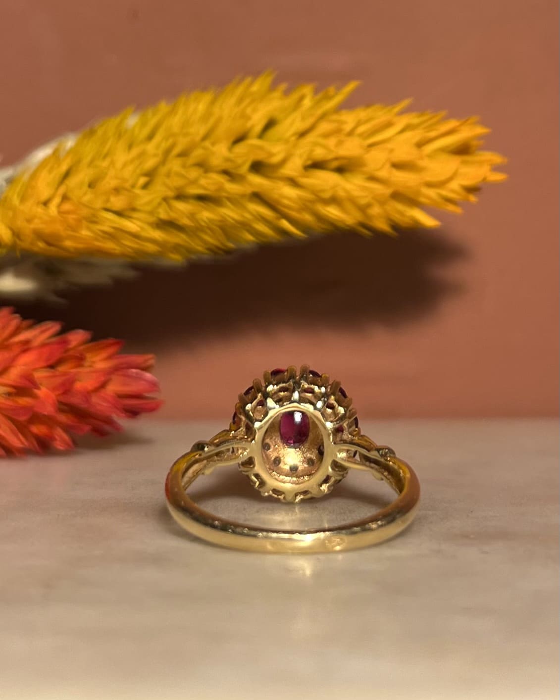 Art Deco Style Ruby &amp;amp; Diamond Daisy Ring "Lilly"