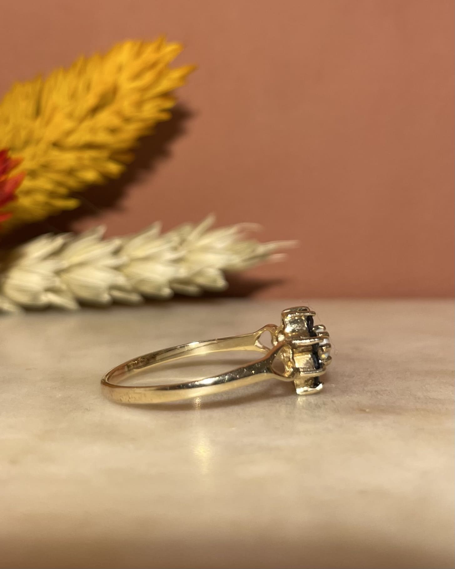 Bague marguerite Opale &amp; Saphirs &quot;Flavie&quot;